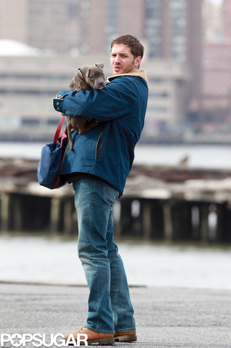 Tom Hardy Cuddles Up to a Canine Costar on Set Tom Hardy Cuddles Up to a Canine Costar on Set