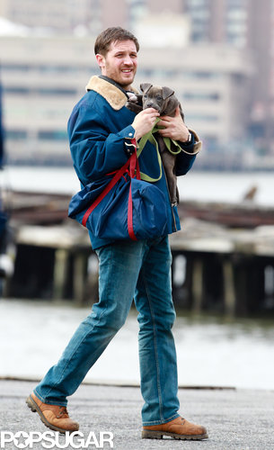 Tom Hardy Cuddles Up to a Canine Costar on Set Tom Hardy Cuddles Up to a Canine Costar on Set