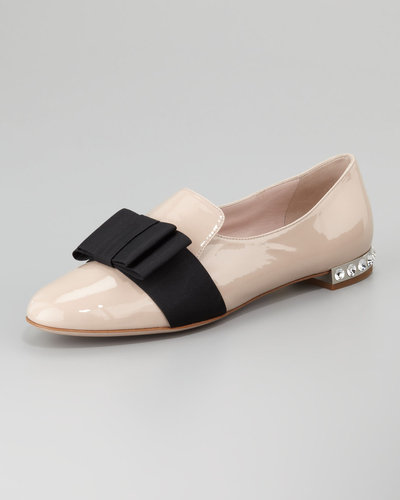 Miu Miu Patent Leather Grosgrain Bow Loafer, Pale Pink