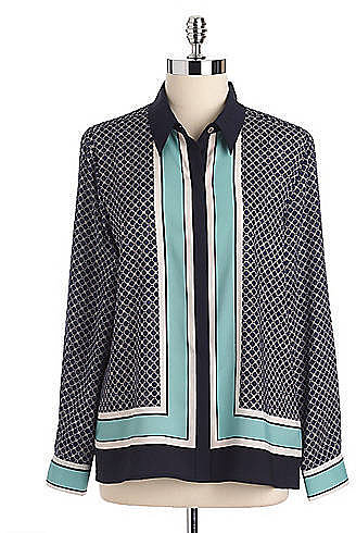 VINCE CAMUTO Printed Button-Down Blouse