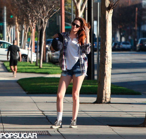 Kristen Stewart wore a plaid shirt.
Kristen Stewart wore a plaid shirt.