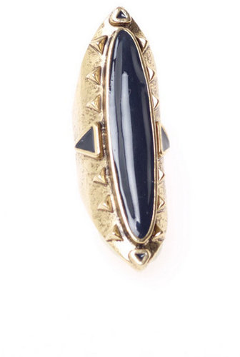 14kt Yellow Gold Plated Long Wood Ring with Navy Enamel in Yellow Gold - by Low Luv x Erin Wasson