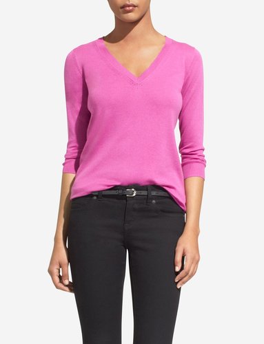 Pointelle Detail V-Neck Sweater