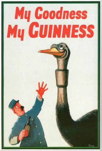 Oh no — the ostrich swallowed a Guinness! Starting in the 1930s, different zoo animals came to symbolize the Guinness family.
Oh no — the ostrich swallowed a Guinness! Starting in the 1930s, different zoo animals came to symbolize the Guinness family.