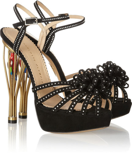 Charlotte Olympia Birds of Paradise crystal-embellished suede and metal sandals