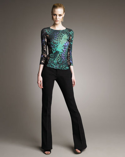 Emilio Pucci Mixed-Print Lace-Panel Tee & Double-Face Boot-Cut Pants