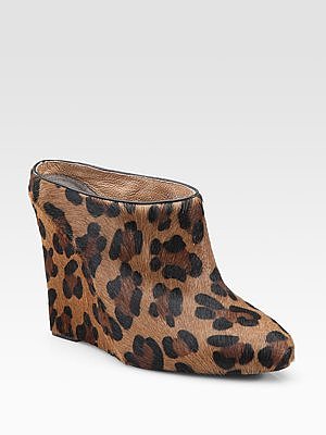 Live It Up Leopard-Print Calf Hair Wedge Mules