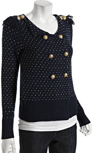 Leifsdottir deep navy stitched wool military cardigan sweater