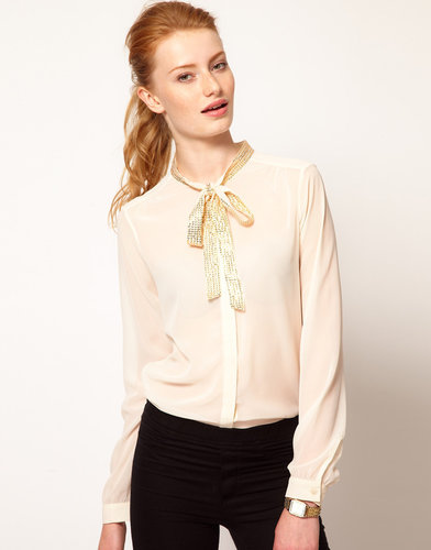 Vero Moda Sequin Trim Pussy Bow Blouse