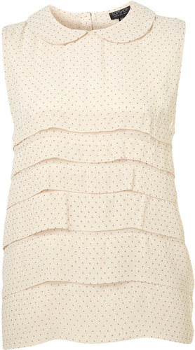 Cream Sleeveless Spot Peter Pan Collar Tiered Blouse