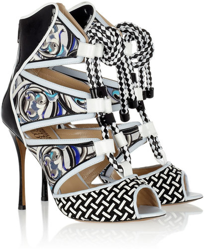 Nicholas Kirkwood Patent-leather and printed silk-twill sandals