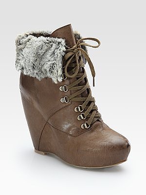 Daphnea Leather Faux-Fur Cuff Ankle Boots