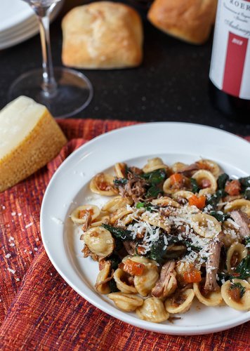 Orecchiette with Braised Short Ribs and Swiss Chard
