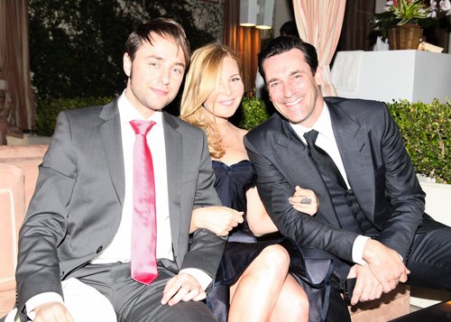 Jon Hamm and Jennifer Westfeldt celebrated Vincent Kartheiser's engagement at the Mad Men season-six premiere afterparty in LA.
Jon Hamm and Jennifer Westfeldt celebrated Vincent Kartheiser's engagement at the Mad Men season-six premiere afterparty in LA.