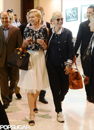 Ellen DeGeneres and Portia de Rossi walked through an airport in Australia.
Ellen DeGeneres and Portia de Rossi walked through an airport in Australia.