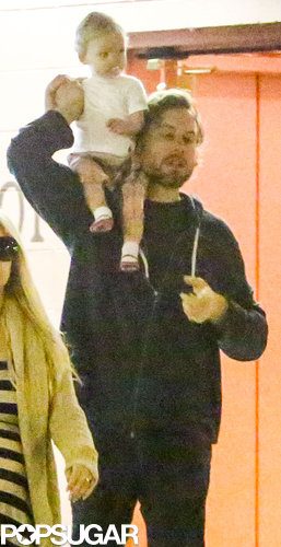 Maxwell rode on dad Eric Johnson's shoulders in LA.
Maxwell rode on dad Eric Johnson's shoulders in LA.