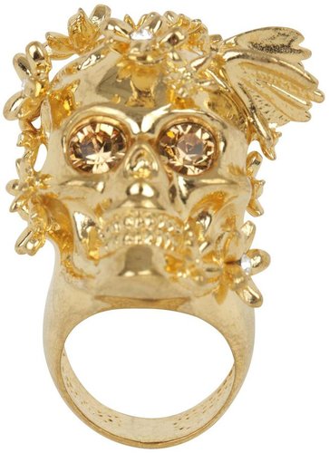 Gold/Amber Crystal Butterly Skull Ring