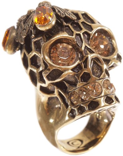 Antique Gold Honeycomb Skull Cocktail Ring