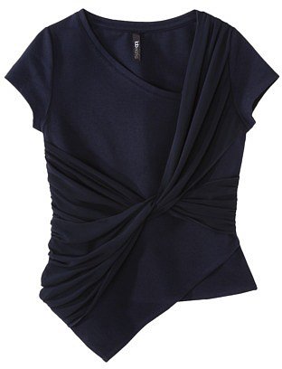 labworks Women's Short-Sleeve Ponte Top w/Twist Front - Navy