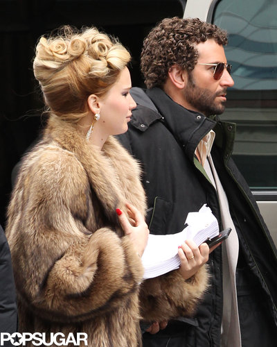 Jennifer Lawrence had her hair in an updo to hit the Boston set with curly-haired Bradley Cooper.
Jennifer Lawrence had her hair in an updo to hit the Boston set with curly-haired Bradley Cooper.