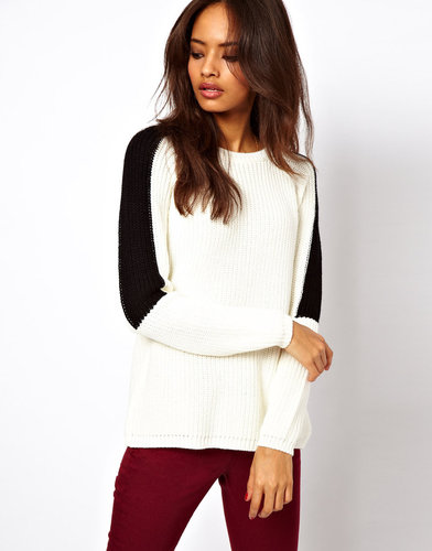 ASOS Chunky Sweater With Cross Back & Contrast Sleeve