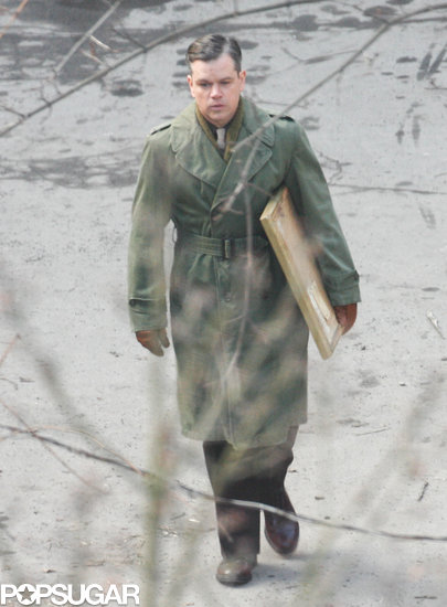 Matt Damon wore a green coat while filming The Monuments Men in Berlin.
Matt Damon wore a green coat while filming The Monuments Men in Berlin.