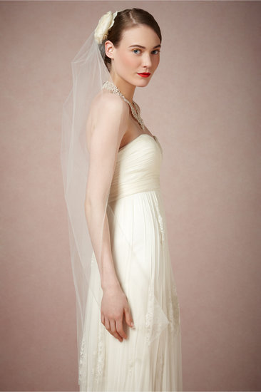 Debra Moreland's trellis veil ($350) is a pretty option for a more traditional wedding look.
Debra Moreland's trellis veil ($350) is a pretty option for a more traditional wedding look.