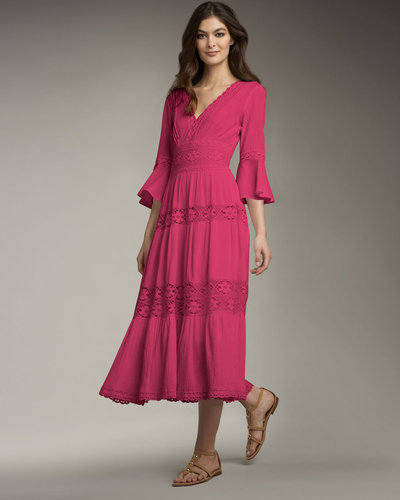 Neiman Marcus Lace-Insert Gauze Dress
