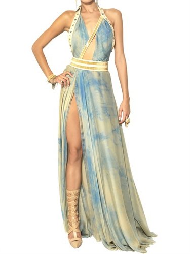 Leather & Tie Dyed Georgette Long Dress