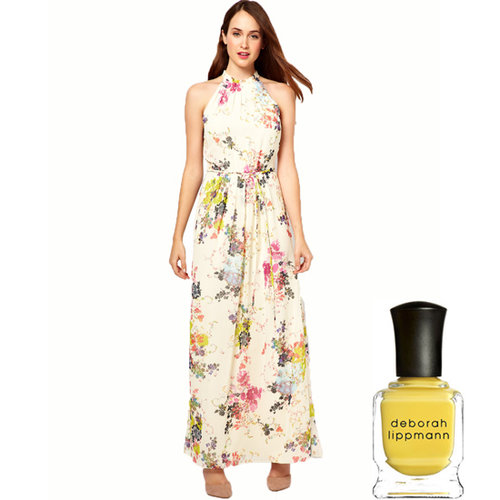 Ted Baker's Belted Maxi Dress ($331) has delicate yellow flowers that match beautifully with Deborah Lippmann's Yellow Brick Road Nail Laquer ($17).
Ted Baker's Belted Maxi Dress ($331) has delicate yellow flowers that match beautifully with Deborah Lippmann's Yellow Brick Road Nail Laquer ($17).