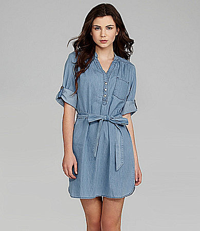 Sequin Hearts 3/4-Sleeve Chambray Shirt Dress