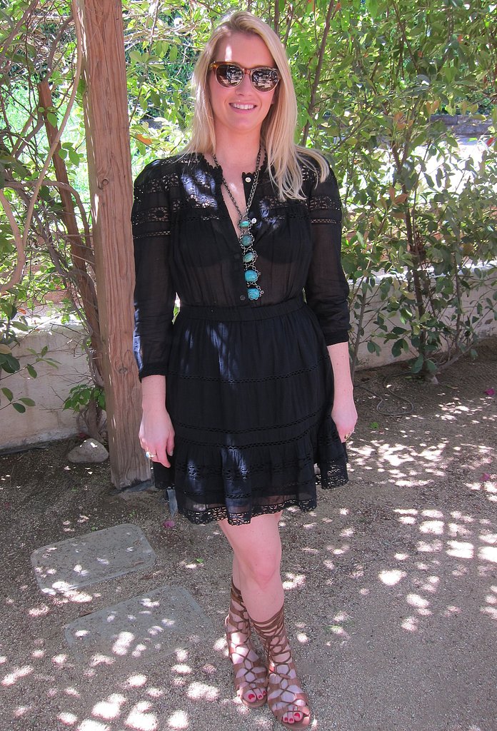 A turquoise necklace and strappy gladiator flats complete this fun festival party look.
Source:Meg Cuna
A turquoise necklace and strappy gladiator flats complete this fun festival party look.
Source:Meg Cuna