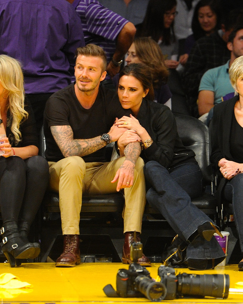 David and Victoria cuddled up courtside at a Lakers game in May 2012.
David and Victoria cuddled up courtside at a Lakers game in May 2012.