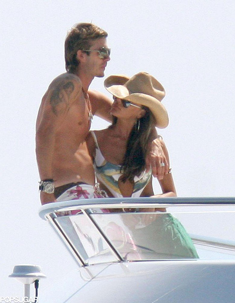 While in Saint-Tropez in June 2005, David and Victoria worked on their tans together.
While in Saint-Tropez in June 2005, David and Victoria worked on their tans together.