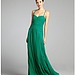 Vera Wang Lavender Label emerald crinkle silk chiffon pleated sweetheart gown