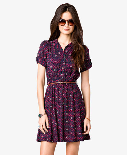 FOREVER 21 Ditsy Shirt Dress w/ Skinny Belt