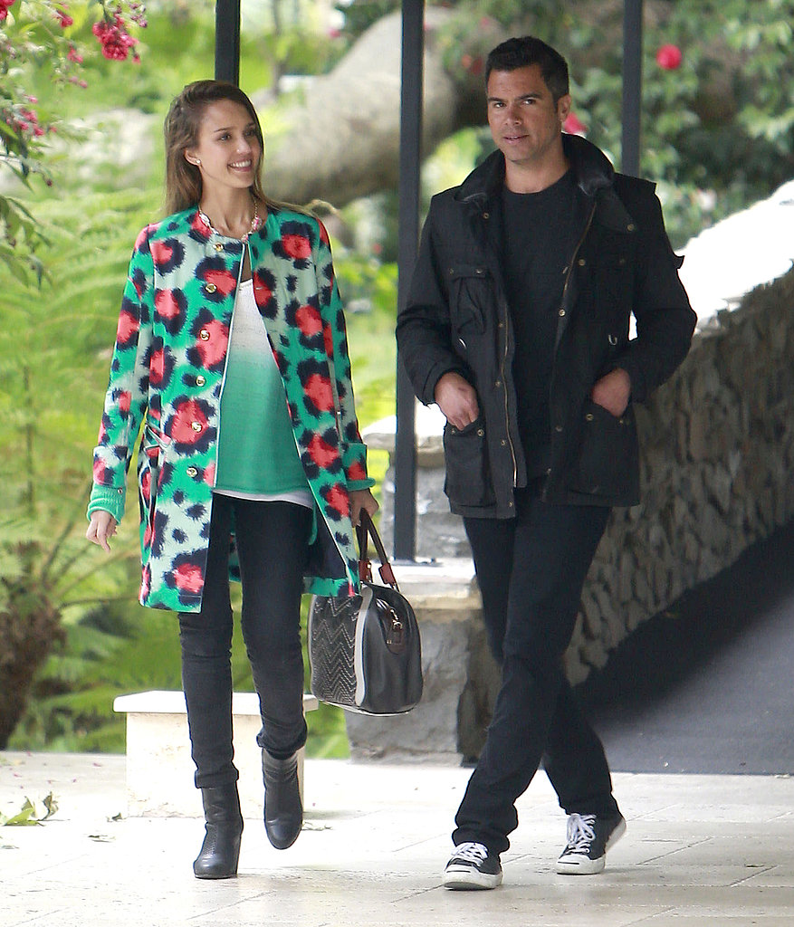 Jessica Alba brightened her washed black denim with a high-wattage Kenzo coat while attending Jessica Simpson's baby shower in Beverly Hills. Husband Cash looked just as cool in his monochrome look.
Jessica Alba brightened her washed black denim with a high-wattage Kenzo coat while attending Jessica Simpson's baby shower in Beverly Hills. Husband Cash looked just as cool in his monochrome look.