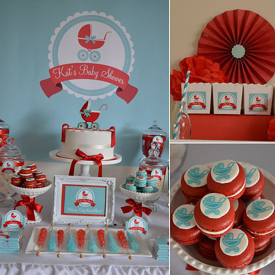 A Red and Aqua Baby Carriage Shower A Red and Aqua Baby Carriage Shower