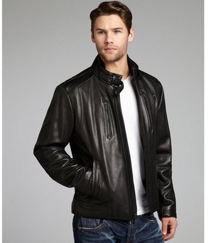 Calvin Klein black leather motorcycle jacket