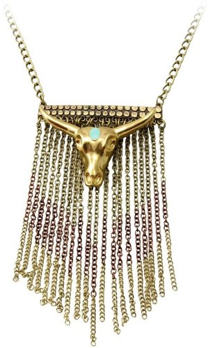Wildfox Couture Antique Gold Fringe Necklace with Bullhead