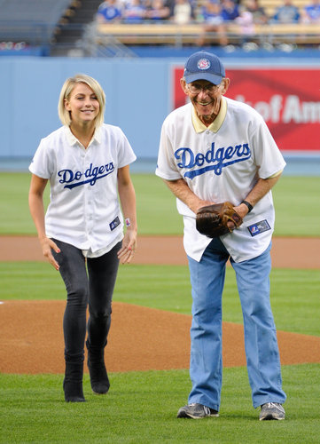 In May, Julianne Hough helped her relative with the first pitch at an LA Dodgers game.
In May, Julianne Hough helped her relative with the first pitch at an LA Dodgers game.