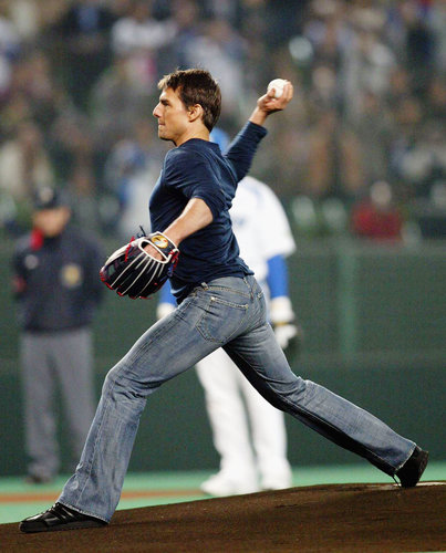 Tom Cruise gave the first pitch a whirl for a baseball game in Japan back in October 2004.
Tom Cruise gave the first pitch a whirl for a baseball game in Japan back in October 2004.