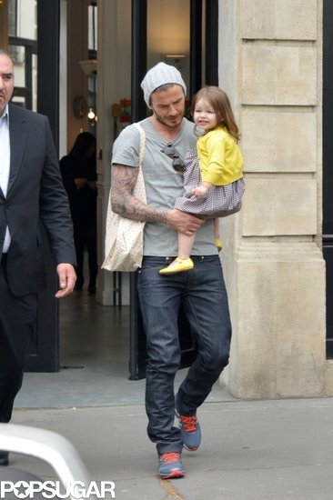 David Beckham carried Harper for an outing in Paris.
David Beckham carried Harper for an outing in Paris.