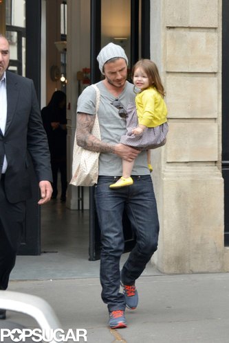 David Beckham carried Harper for an outing in Paris.
David Beckham carried Harper for an outing in Paris.