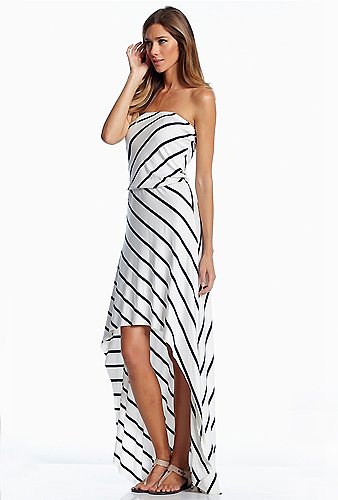 Elan International Strapless Hi-Lo Maxi Dress in White/Blue