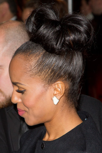 On the Django: Unchained Parisian red carpet, Kerry wore a loose topknot that is easy to re-create with a few bobby pins and rollers.
On the Django: Unchained Parisian red carpet, Kerry wore a loose topknot that is easy to re-create with a few bobby pins and rollers.