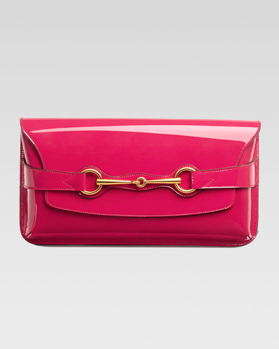 Gucci Bright Bit Patent Leather Clutch Bag, Pink