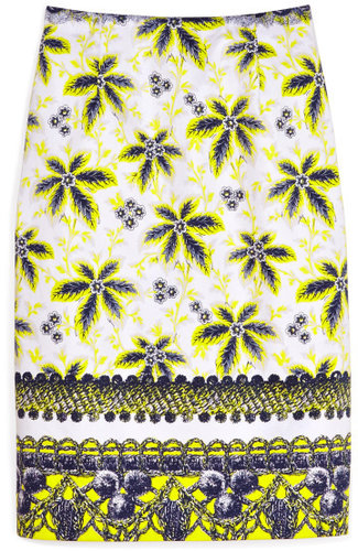 Prabal Gurung Acid Yellow Flower Damiana Skirt