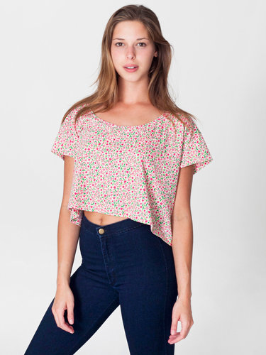 For a sweet-meets-sexy look, style this ditsy floral American Apparel Printed Loose Crop Tee ($22) with a pair of high-waisted jeans and wedges.
For a sweet-meets-sexy look, style this ditsy floral American Apparel Printed Loose Crop Tee ($22) with a pair of high-waisted jeans and wedges.