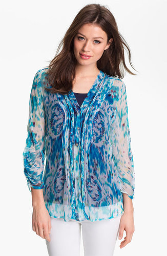 Casual Studio Pleat Front Sheer Print Blouse